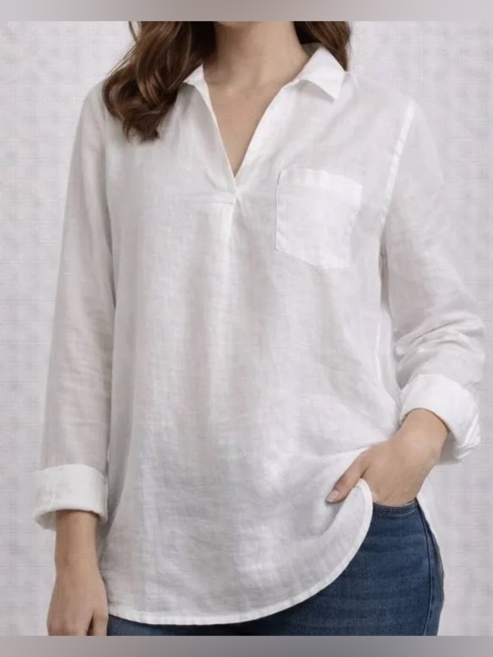 J.Jill Long Sleeve V-Neckline Linen Top Size Small